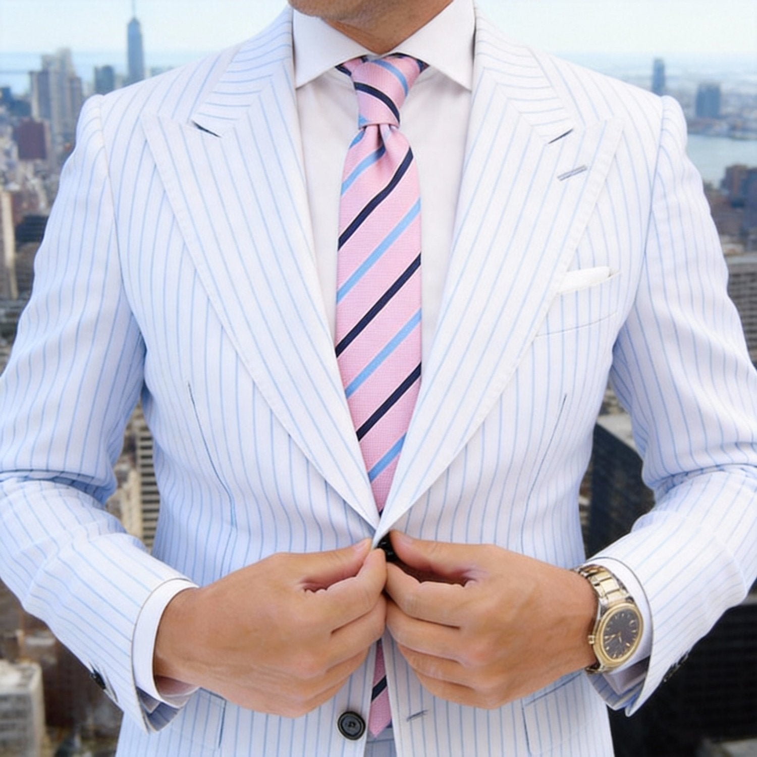 Pink With Blue Black Stripe Necktie