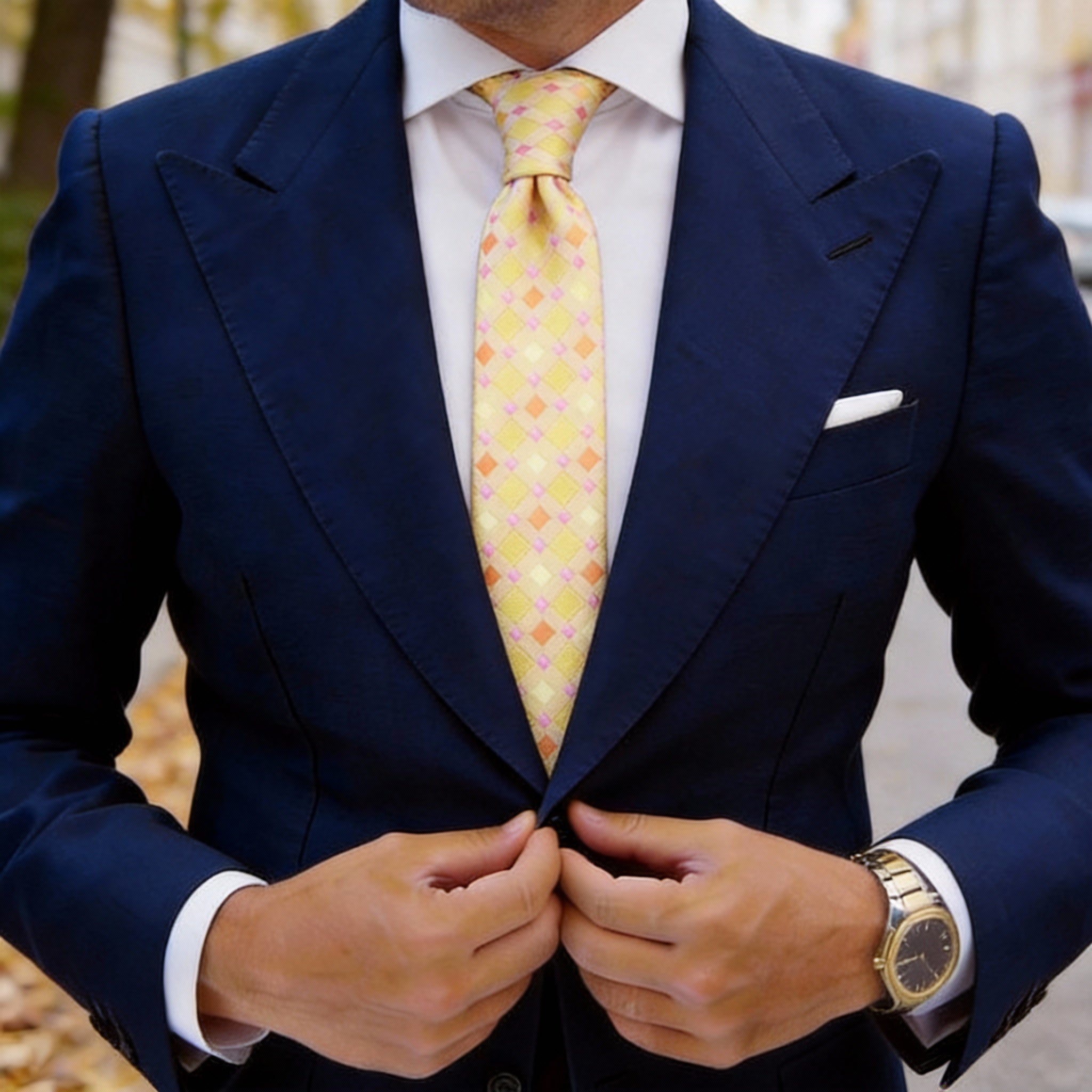 Red With White Blue Geometric Necktie