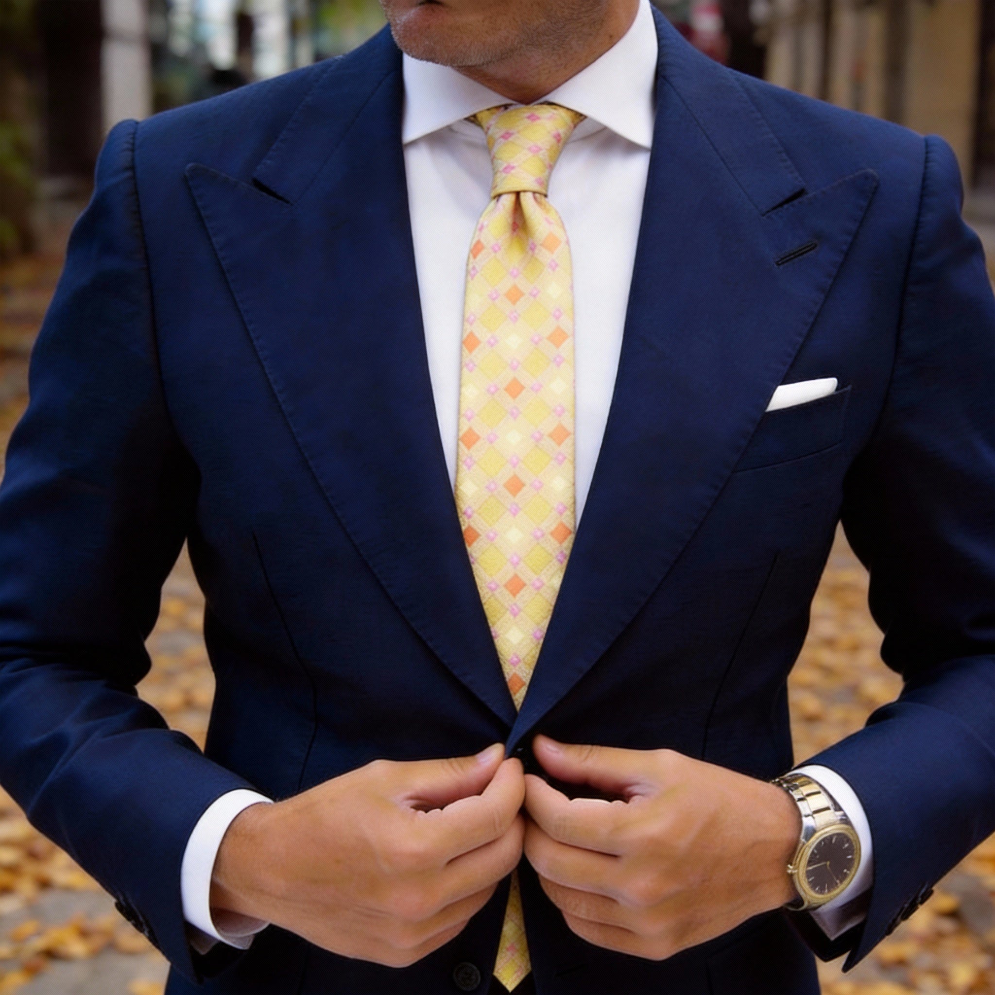 Red With White Blue Geometric Necktie