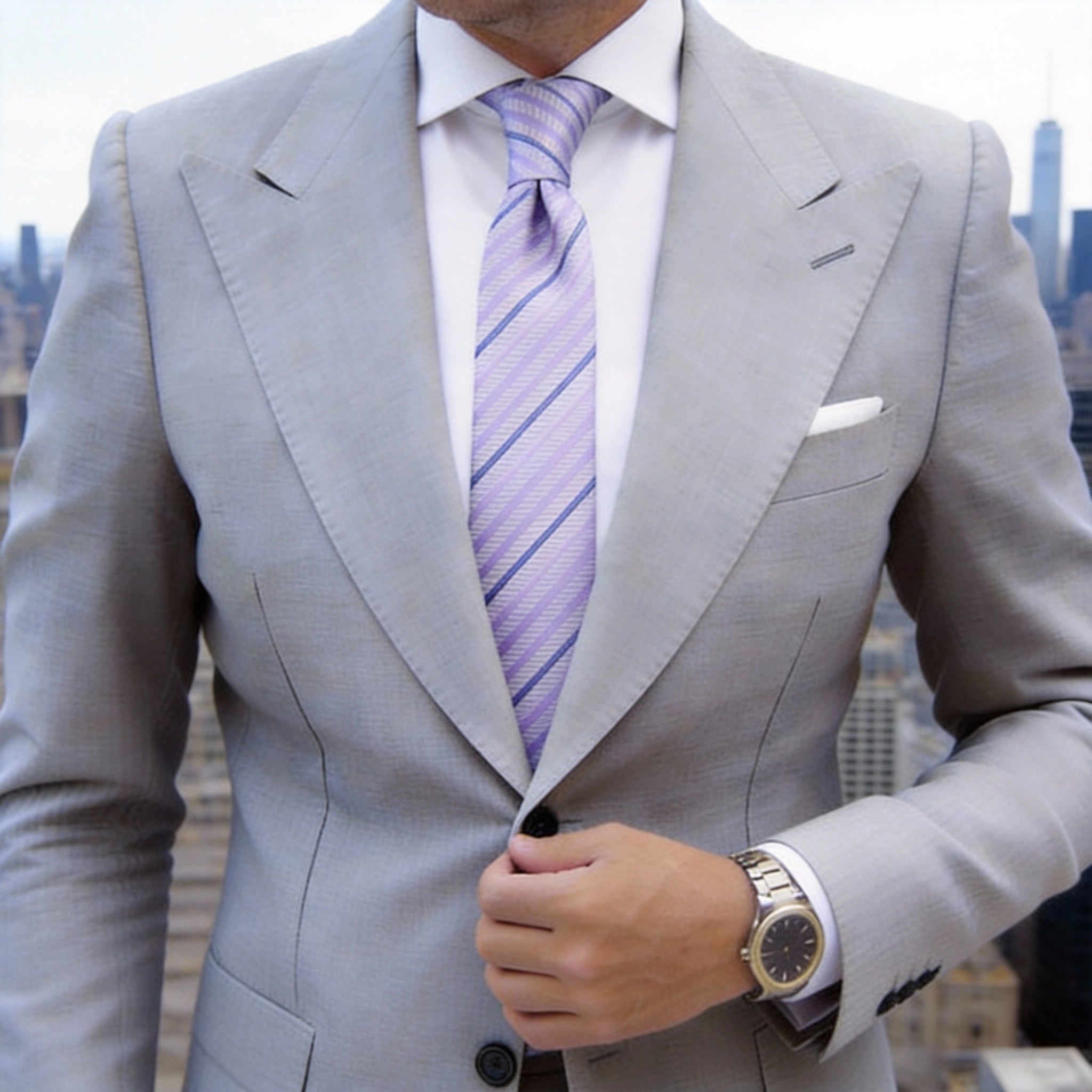 Light Purple Necktie With Blue Stripes