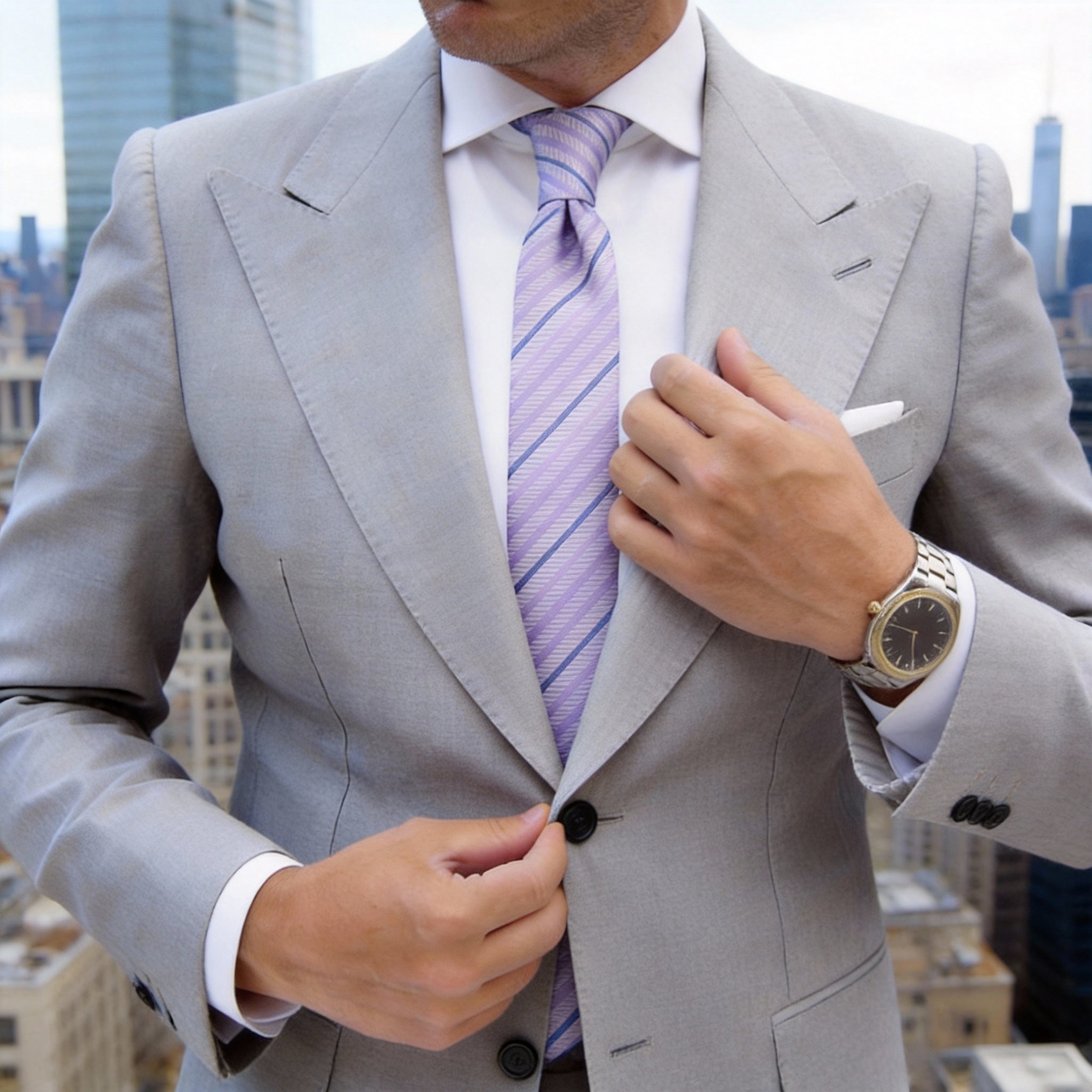 Light Purple Necktie With Blue Stripes
