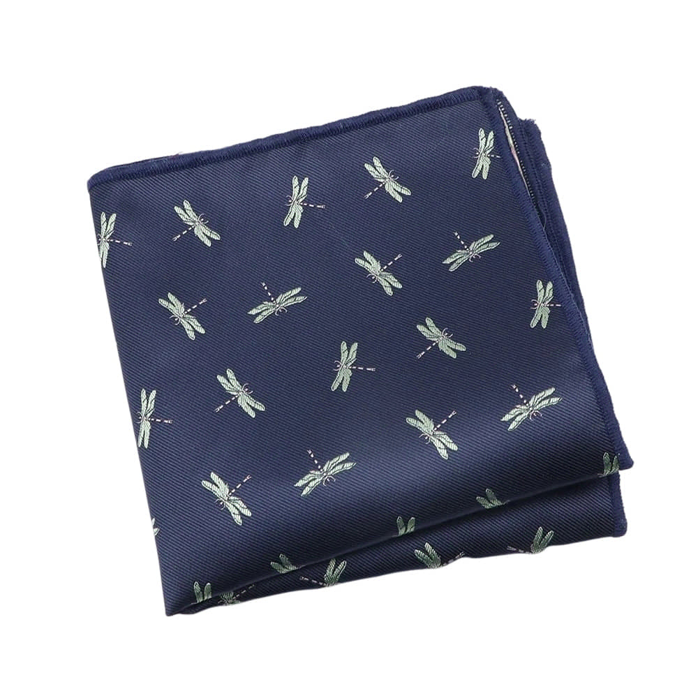 Navy Blue Green Dragonfly Pocket Square