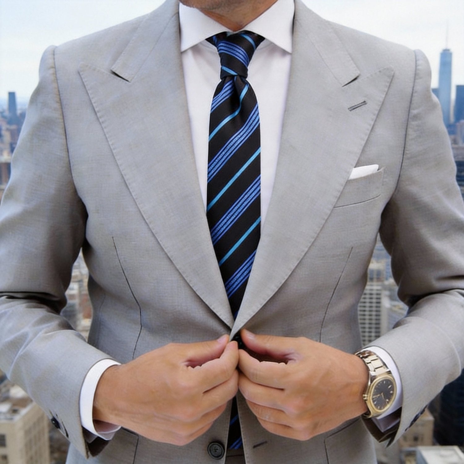 Black With Blue & Light Blue Striped Necktie