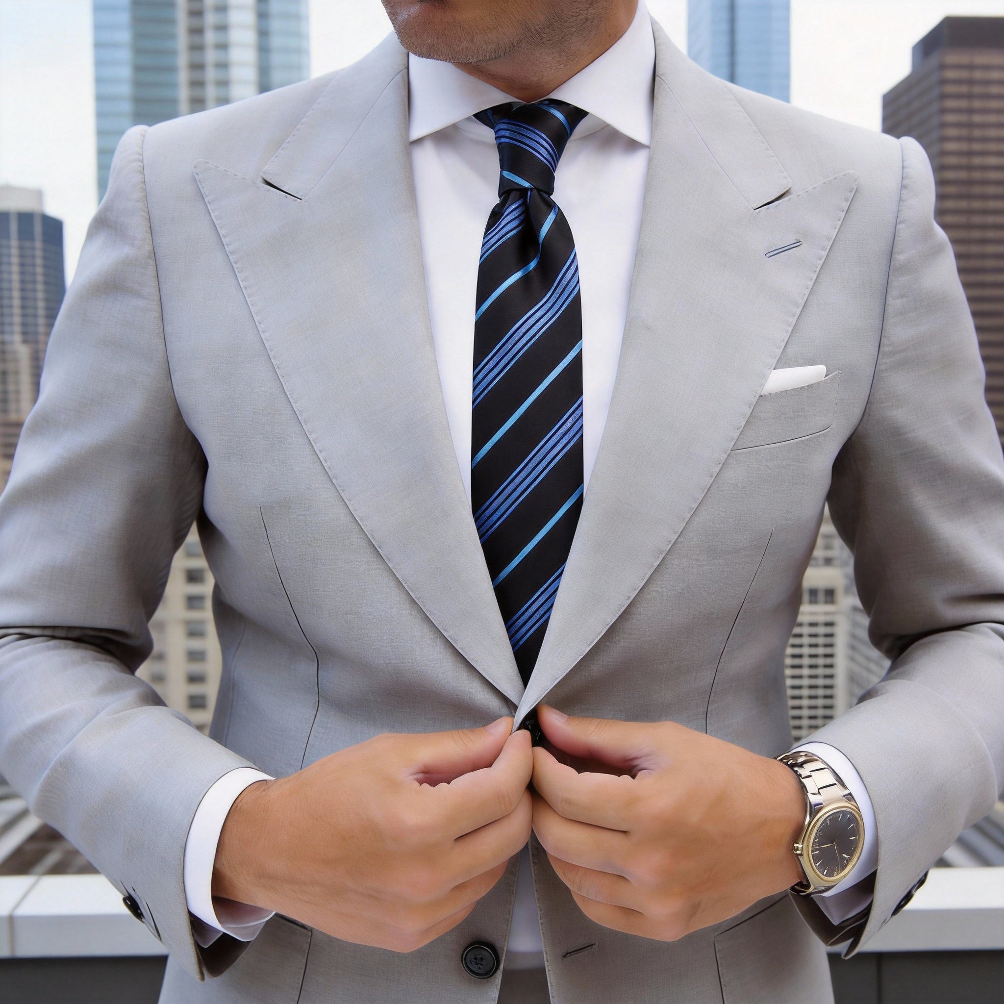 Black With Blue & Light Blue Striped Necktie