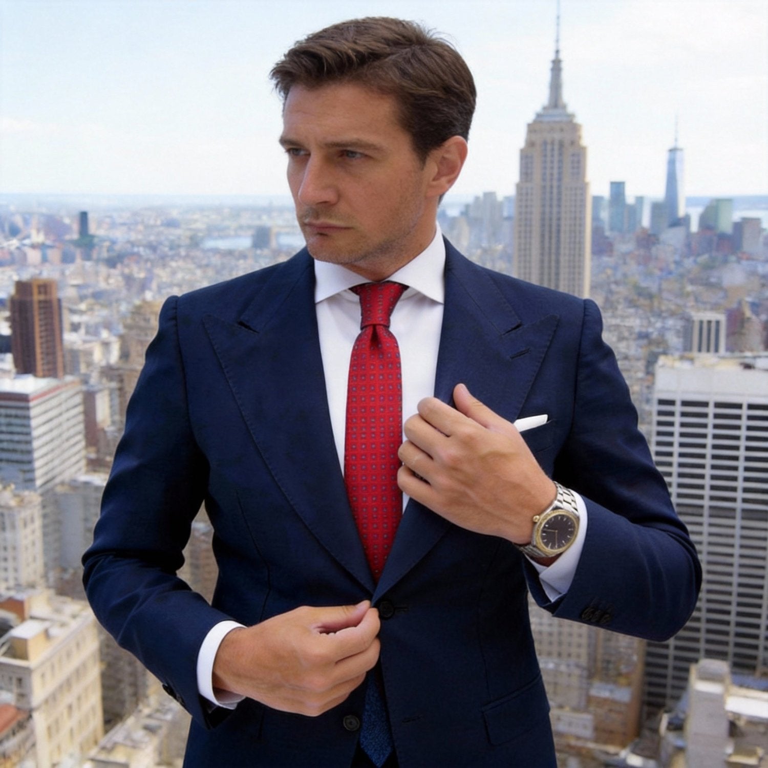 Red With Blue Square Necktie