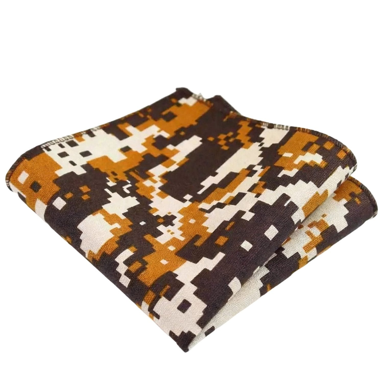 Dark Brown with Orange White Geometric Pixel Pocket Square