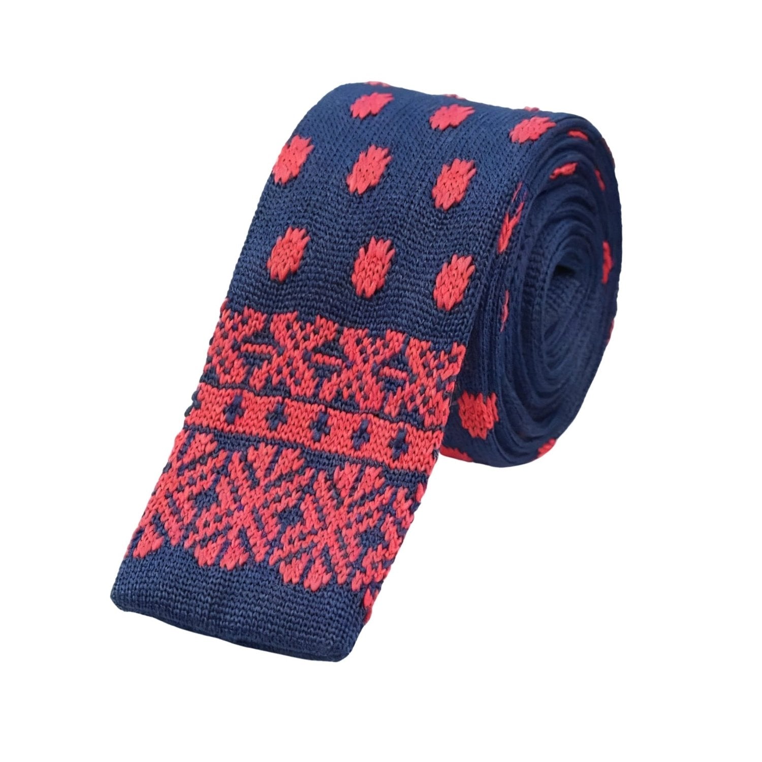 Navy Blue With Red Geometric Floral Necktie