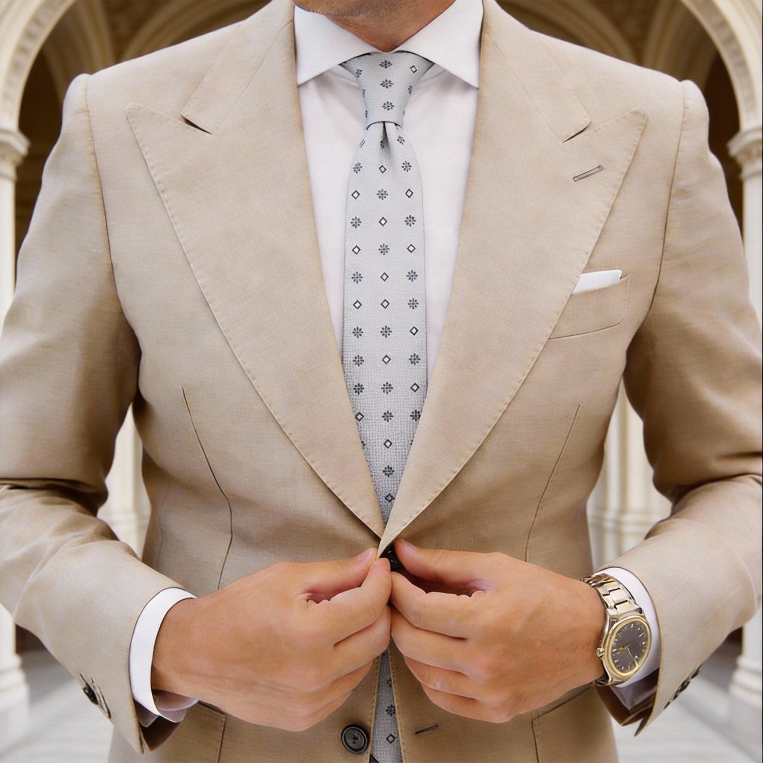Light Gray With Gray Floral-Square Necktie