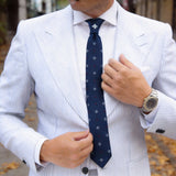 Navy Blue Necktie With White Red Dots