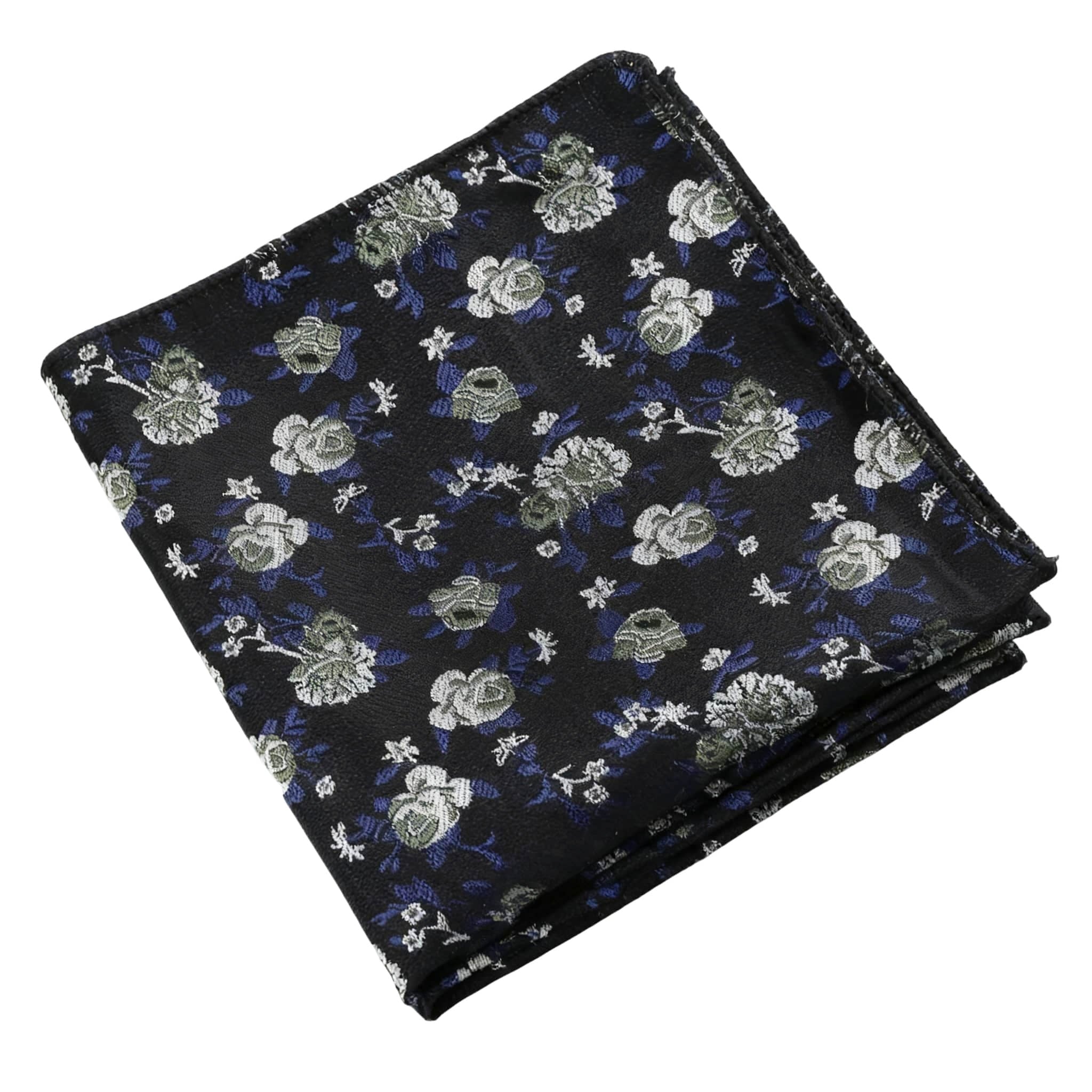 Black White Floral Pocket Square