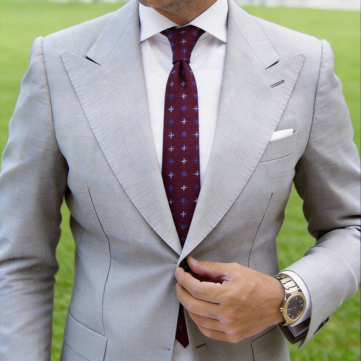 Maroon Necktie with Blue Floral Patterns