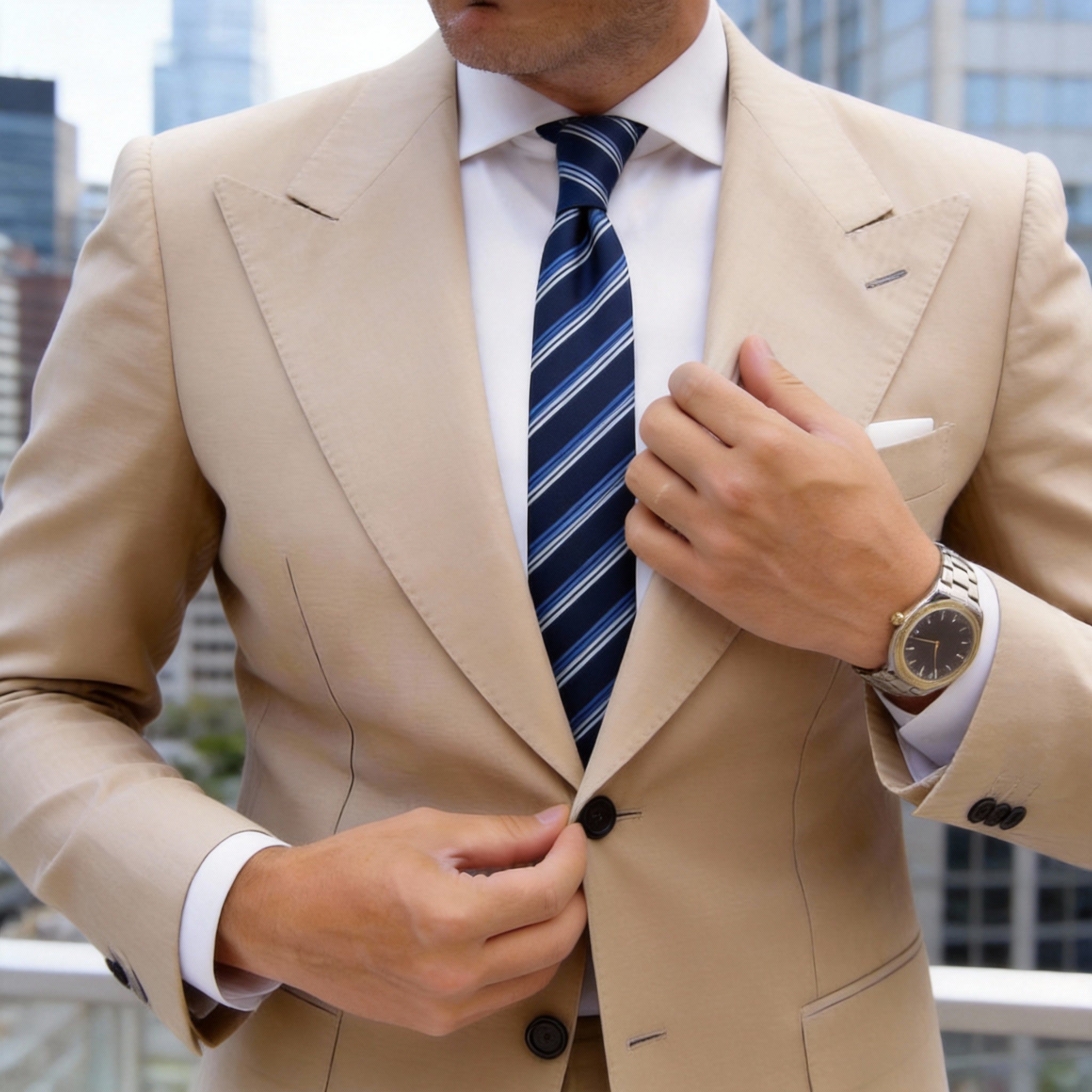 Dark Blue Necktie with Blue and White Stripes