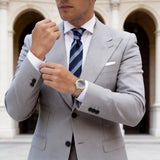 Navy Blue With Light Blue White Striped Necktie