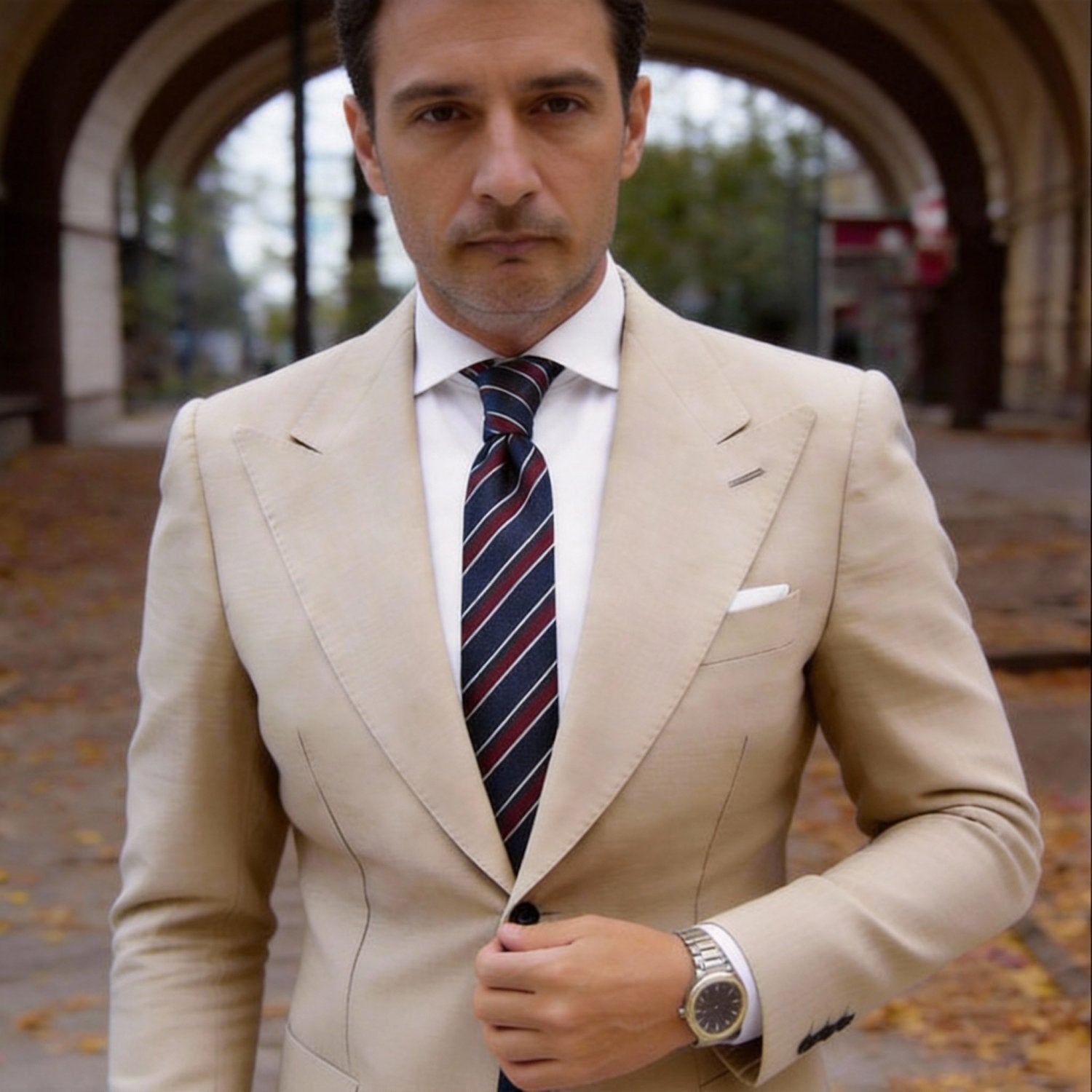 Blue With Burgundy & Pink Stripes Necktie