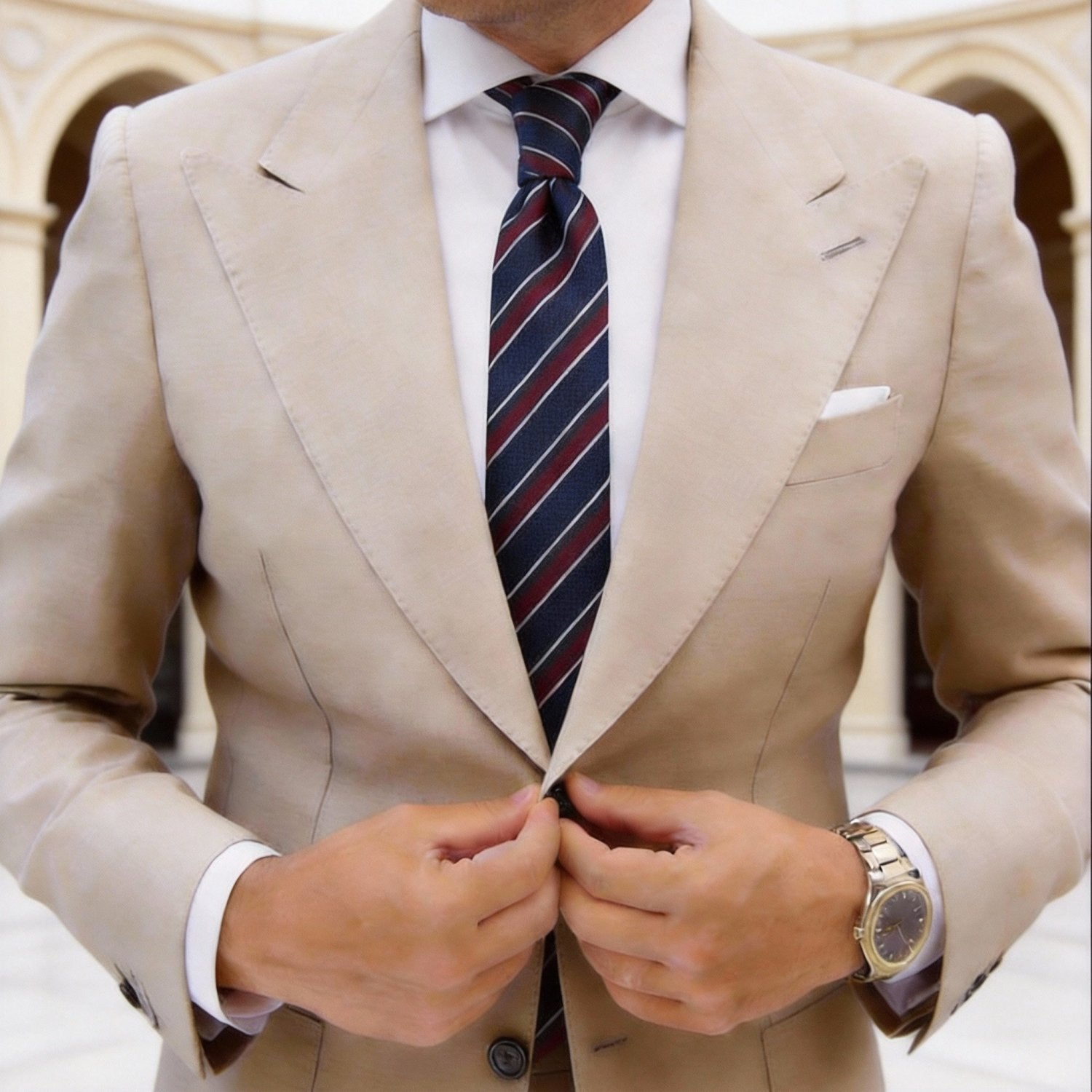 Blue With Burgundy & Pink Stripes Necktie
