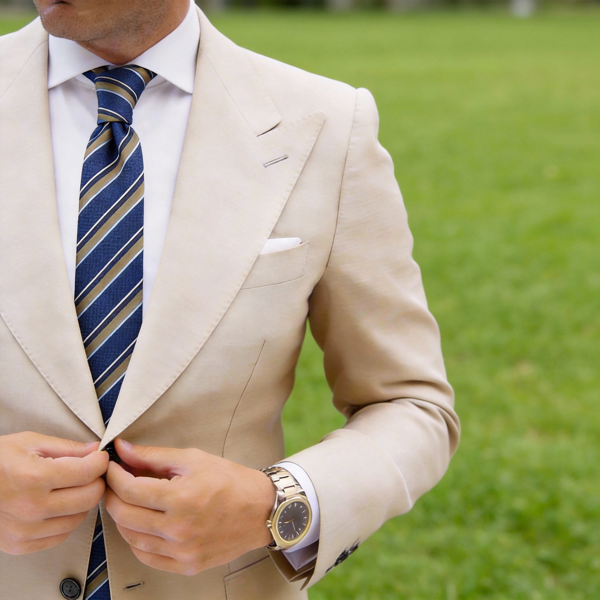 Blue Necktie With Tan Stripes