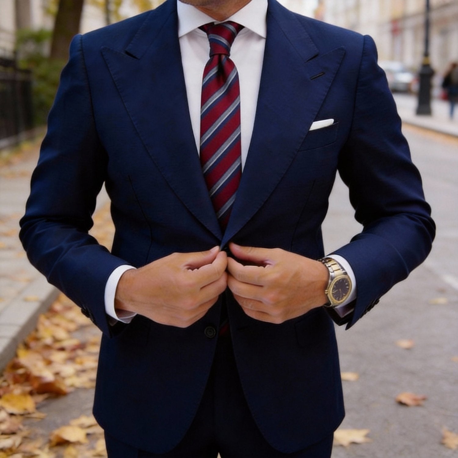 Red With Blue Silver Stripe Necktie