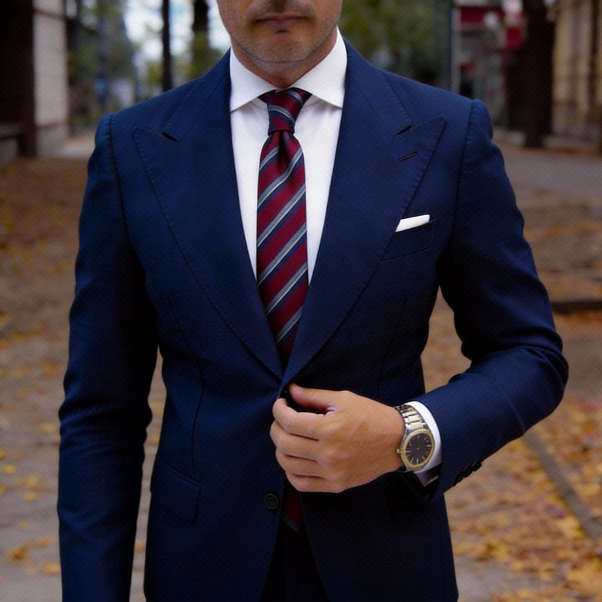 Red With Blue Silver Stripe Necktie