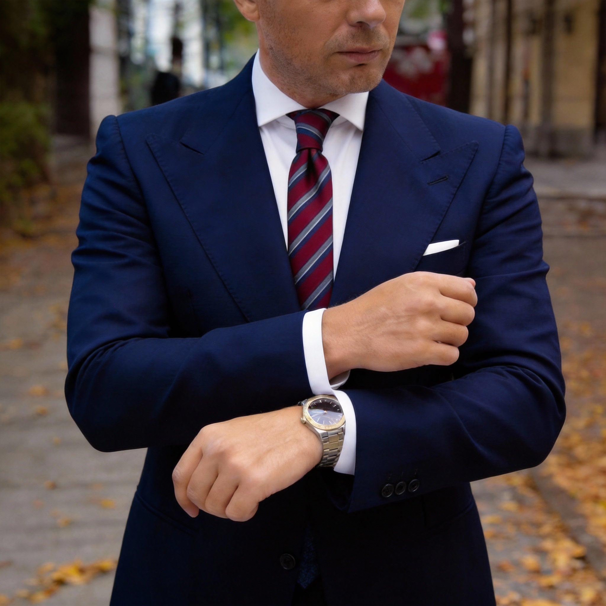 Red With Blue Silver Stripe Necktie