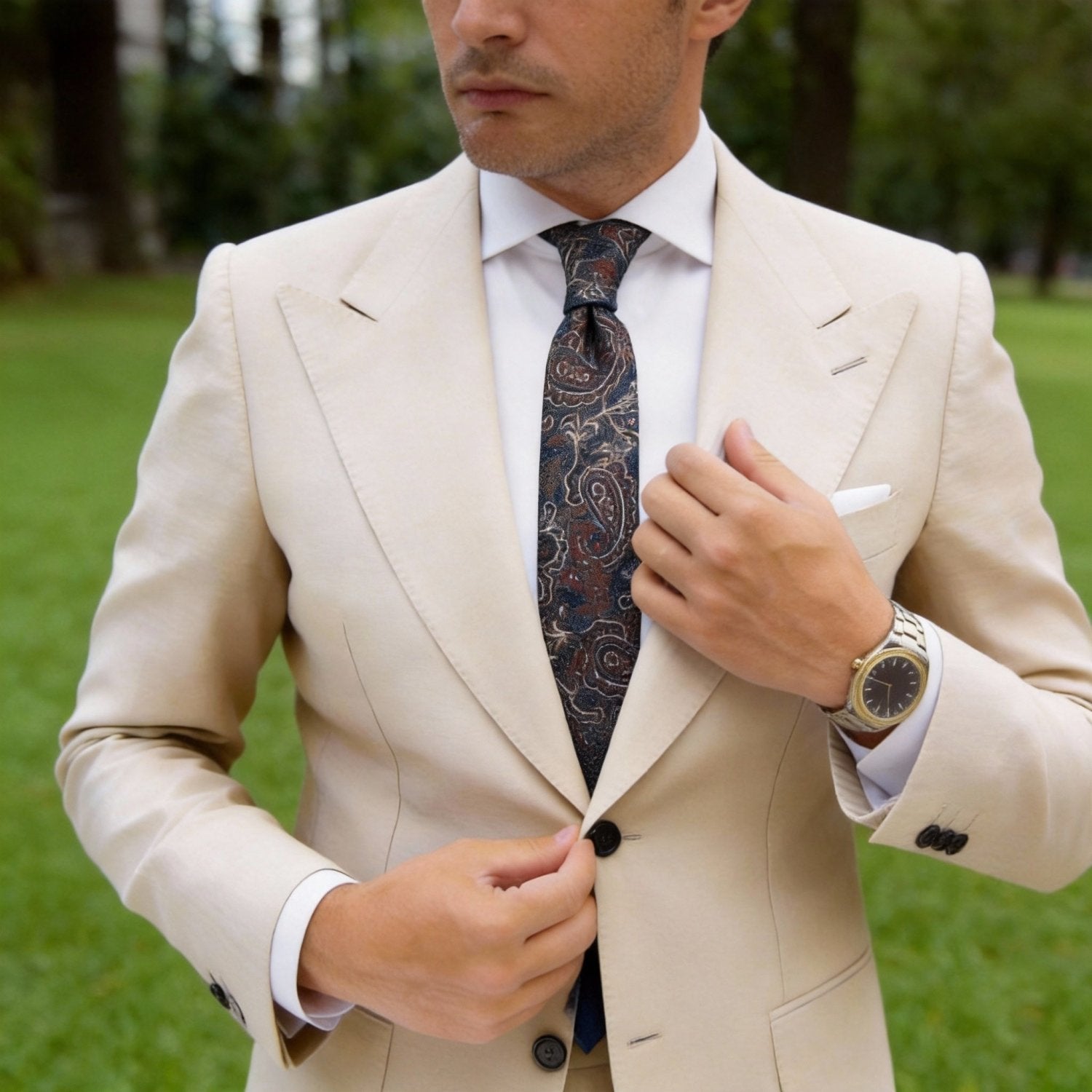 Navy With Red Paisley Necktie