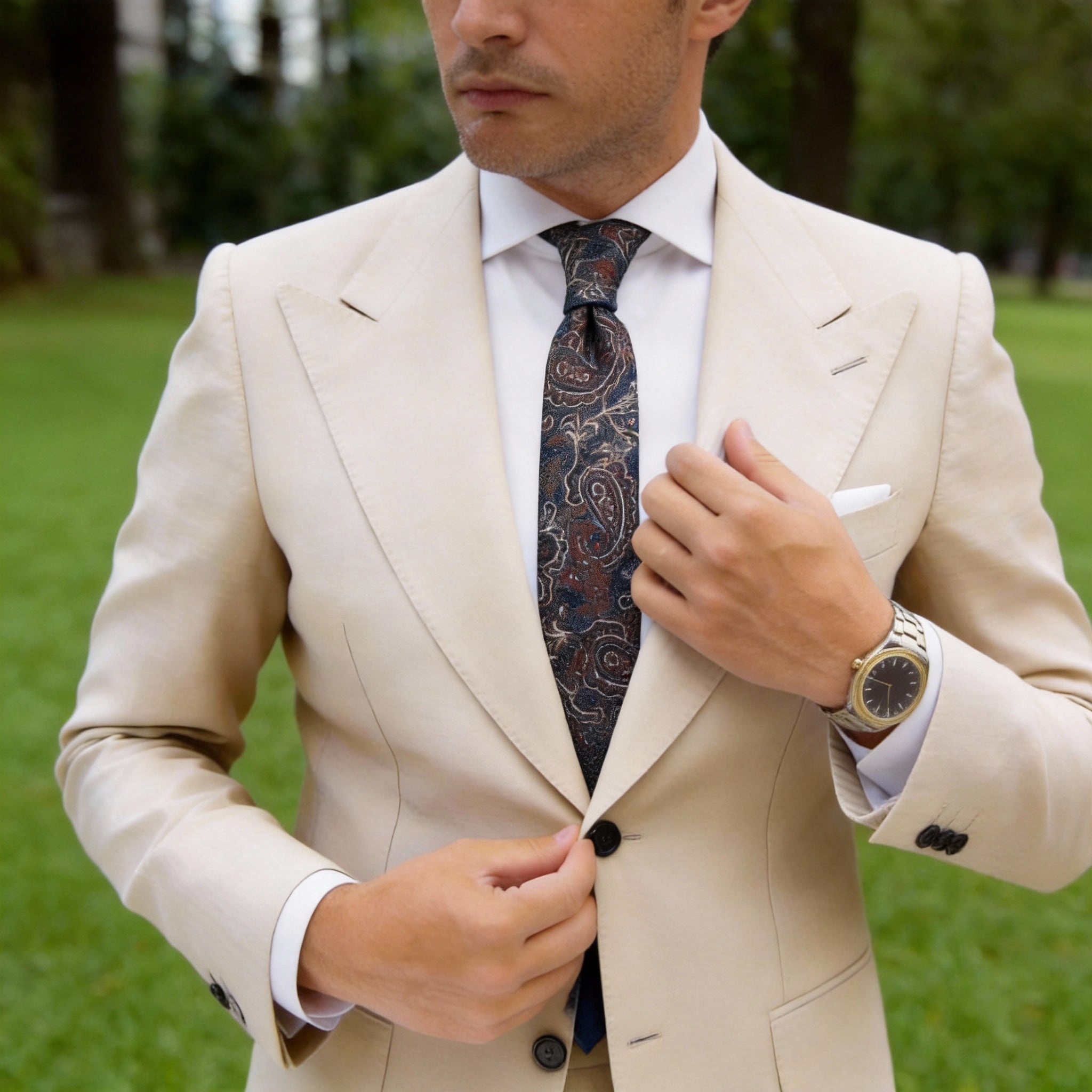 Navy With Red Paisley Necktie