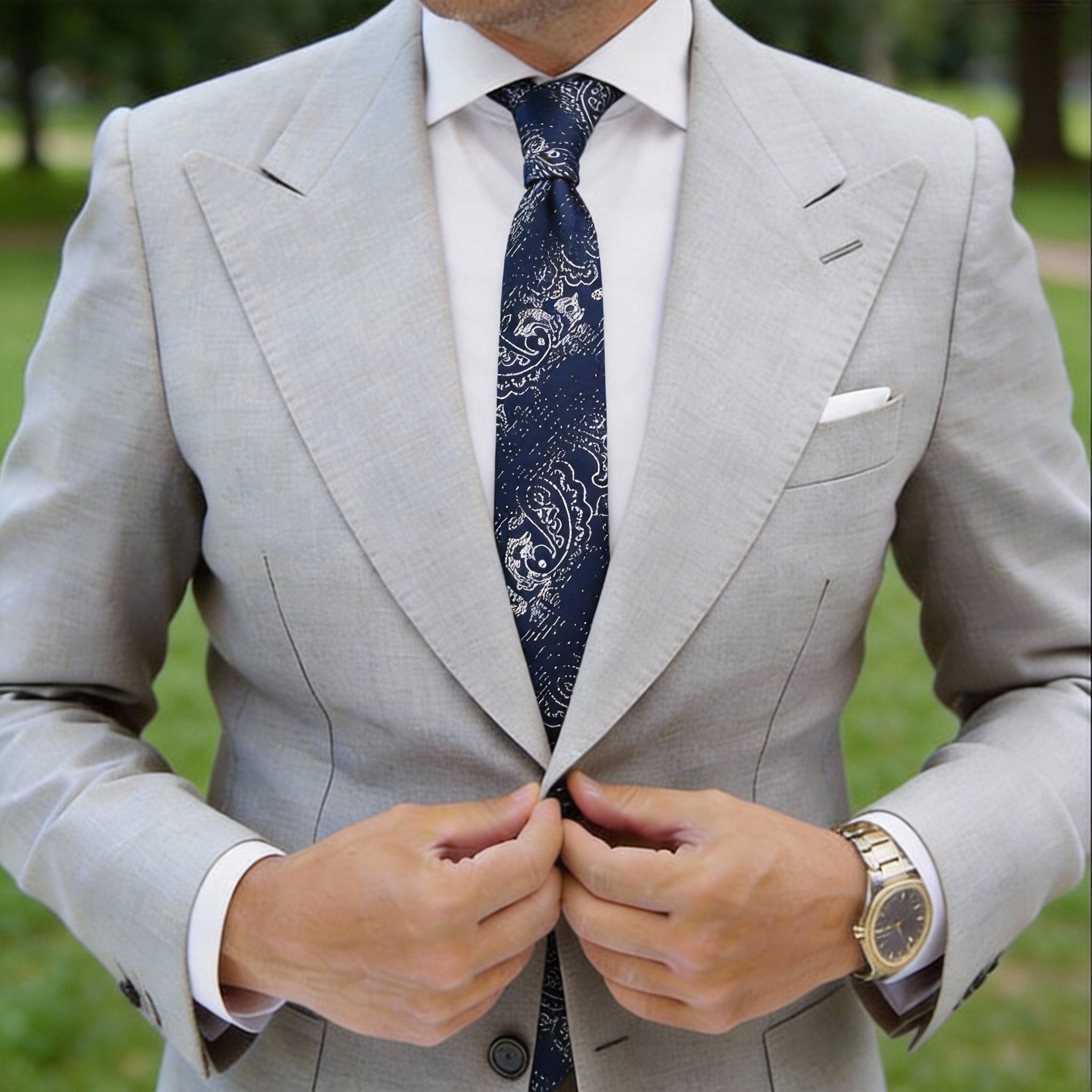 Navy Blue With White Paisley Necktie