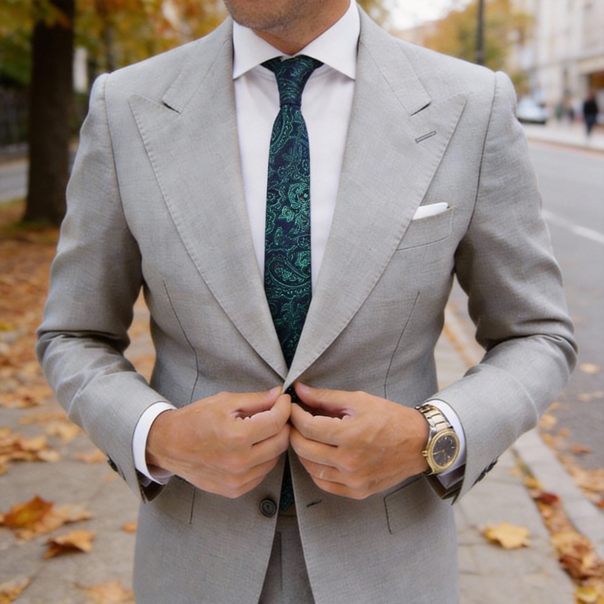 Navy Blue with Green Paisley Necktie