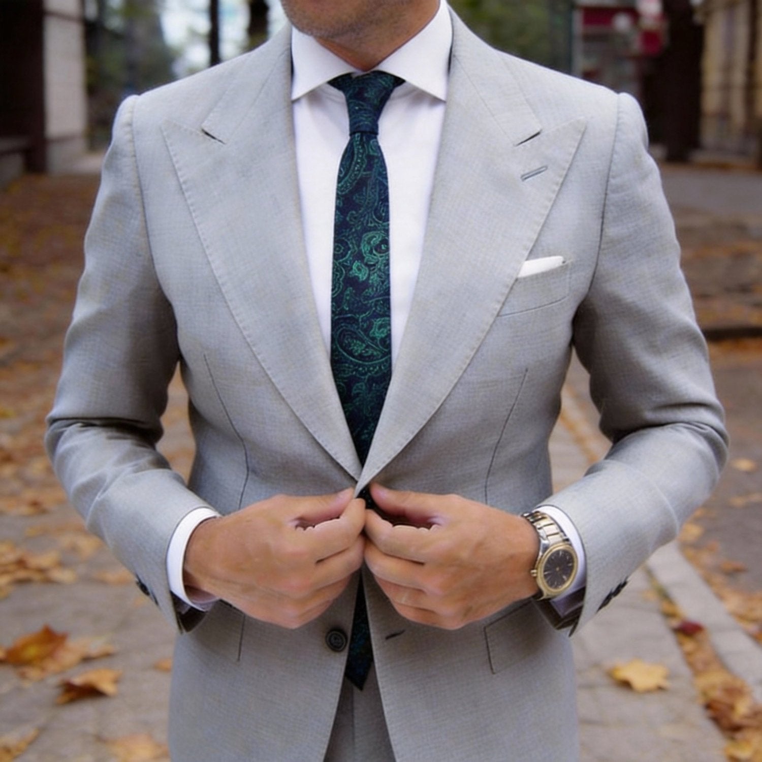 Navy Blue with Green Paisley Necktie