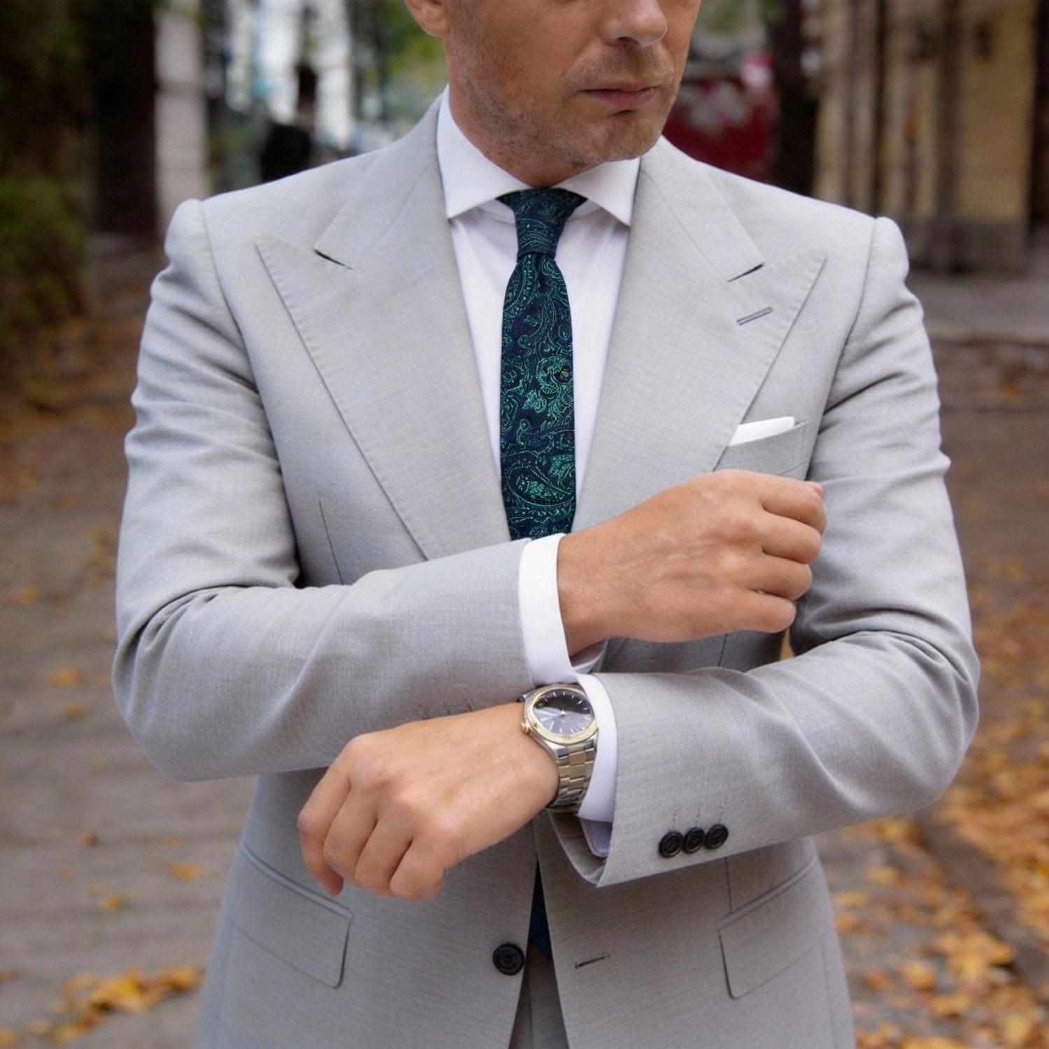 Navy Blue with Green Paisley Necktie