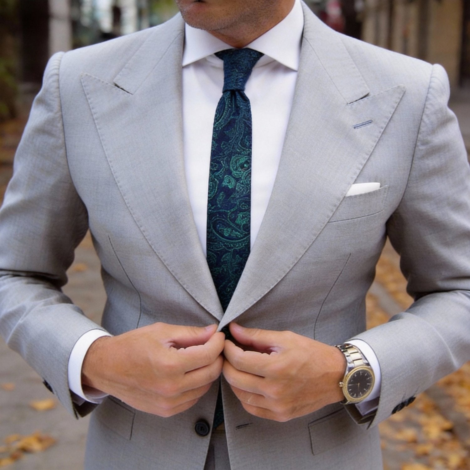 Navy Blue with Green Paisley Necktie