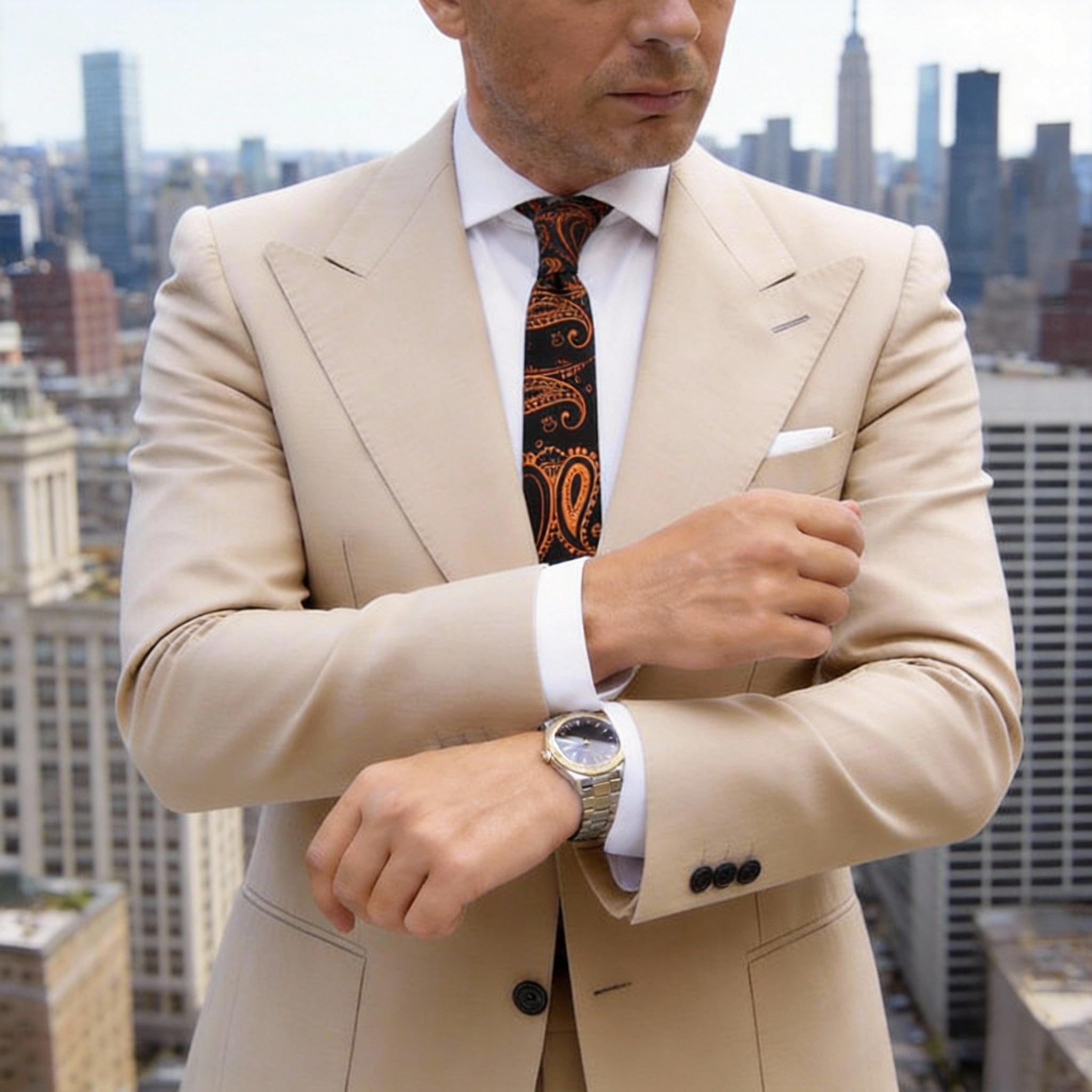 Black With Orange Paisley Necktie