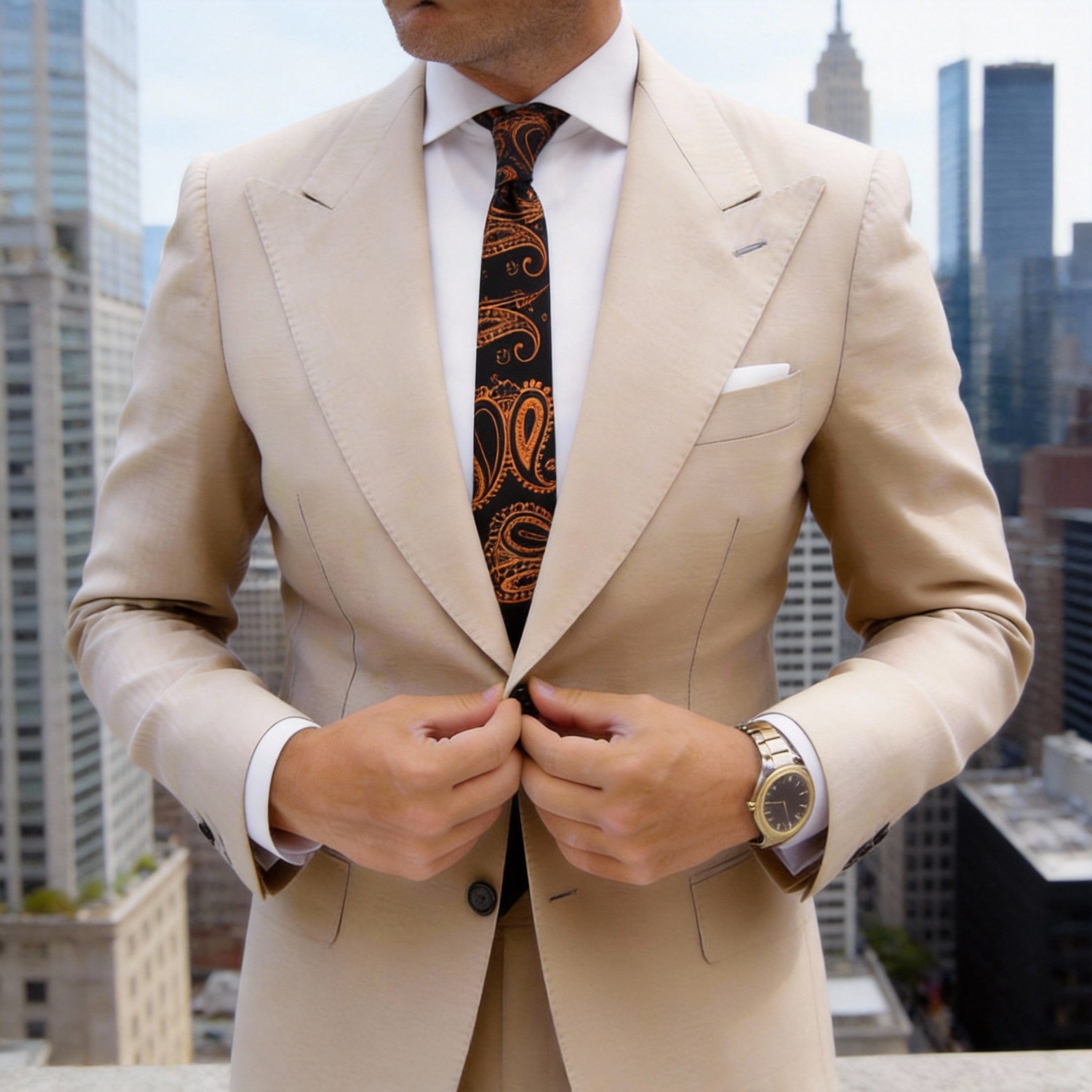 Black With Orange Paisley Necktie
