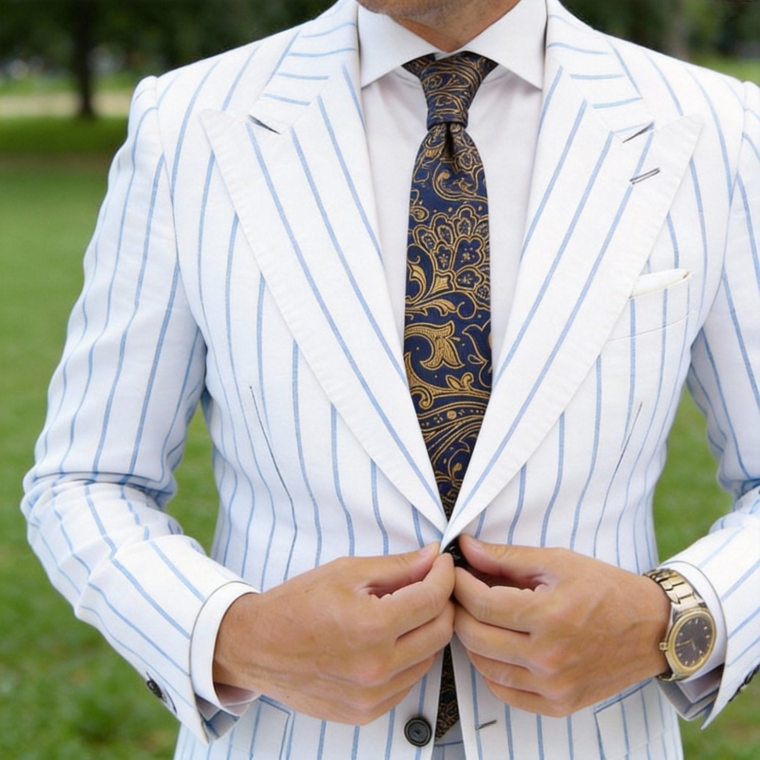 Navy Blue With Gold Paisley Necktie
