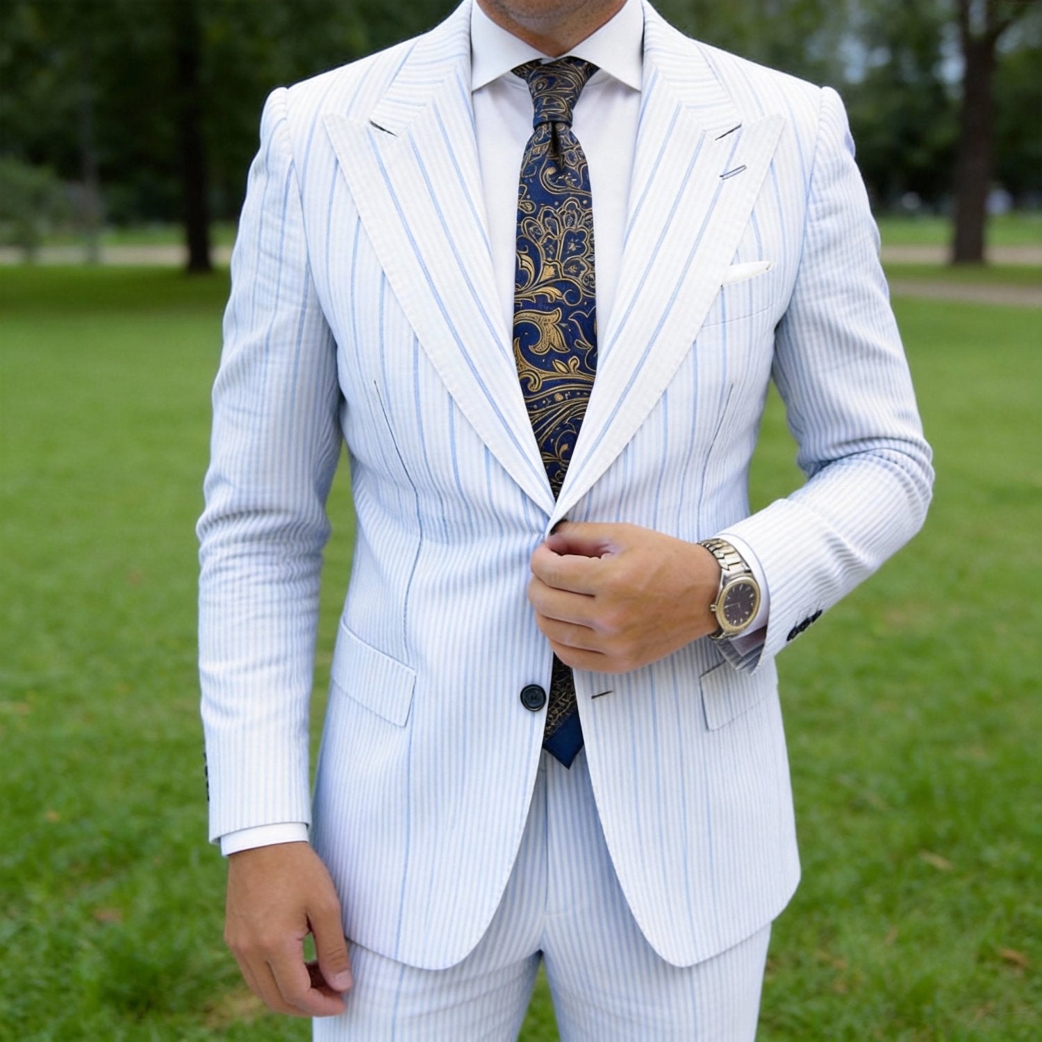 Navy Blue With Gold Paisley Necktie