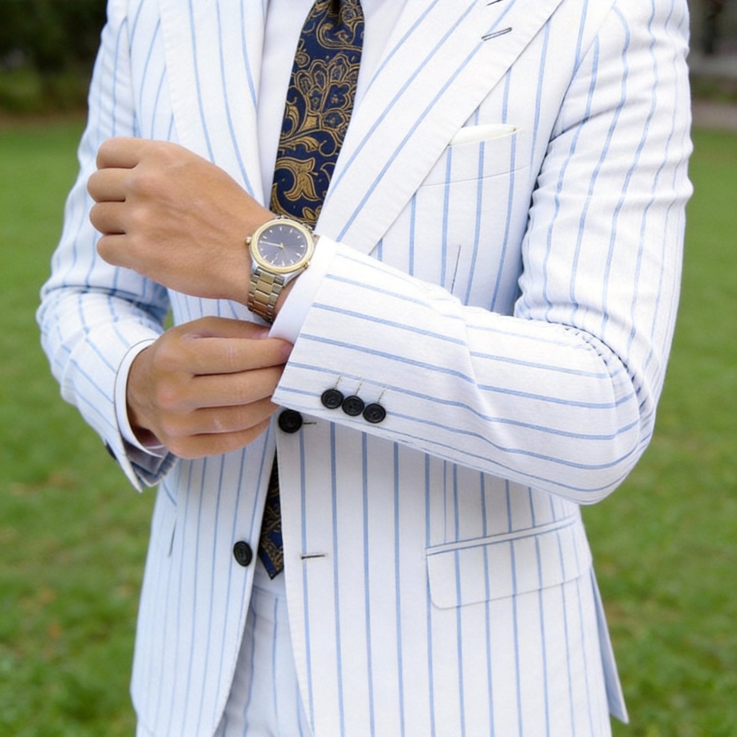 Navy Blue With Gold Paisley Necktie