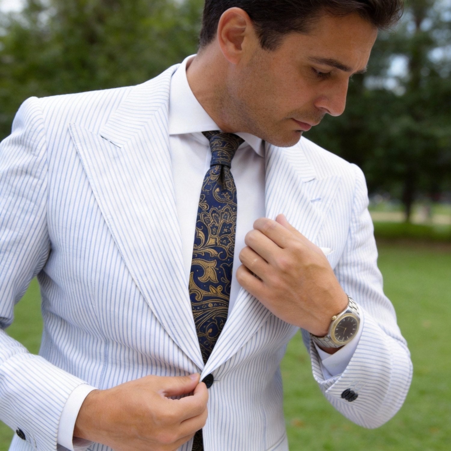 Navy Blue With Gold Paisley Necktie