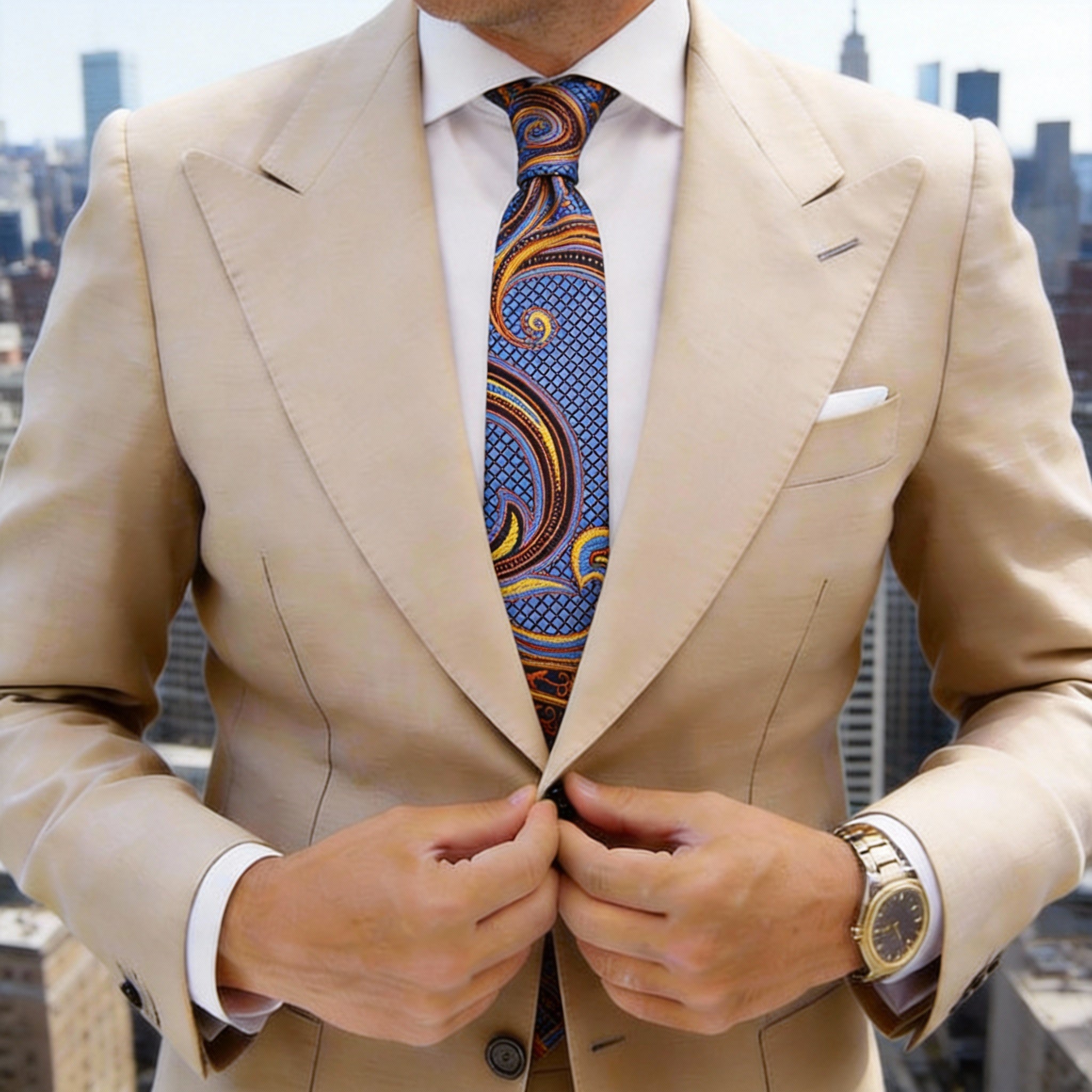 Blue With Orange Paisley Necktie