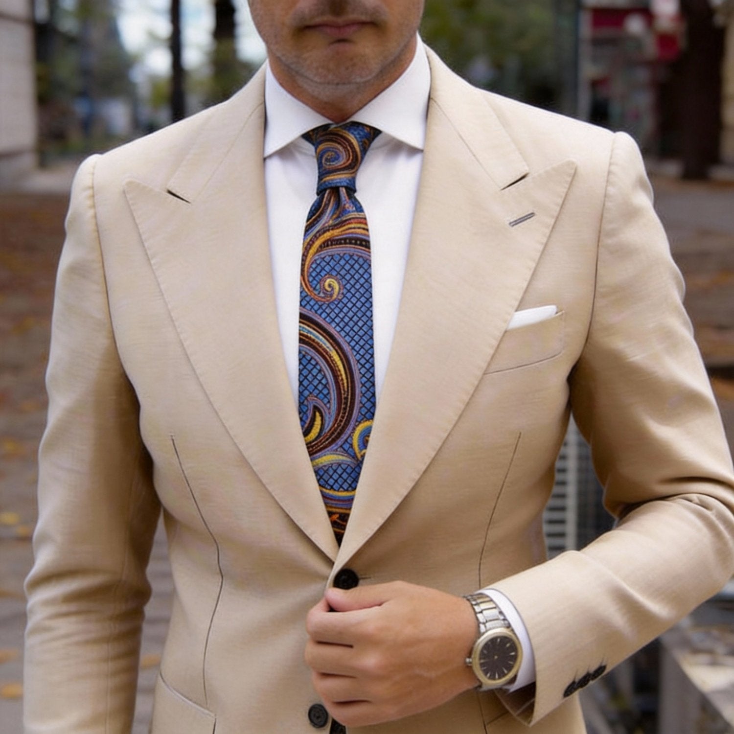 Blue With Orange Paisley Necktie