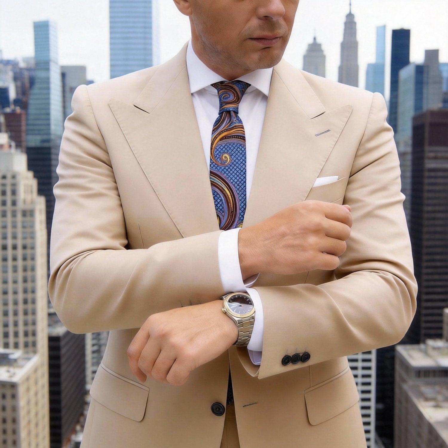 Blue With Orange Paisley Necktie