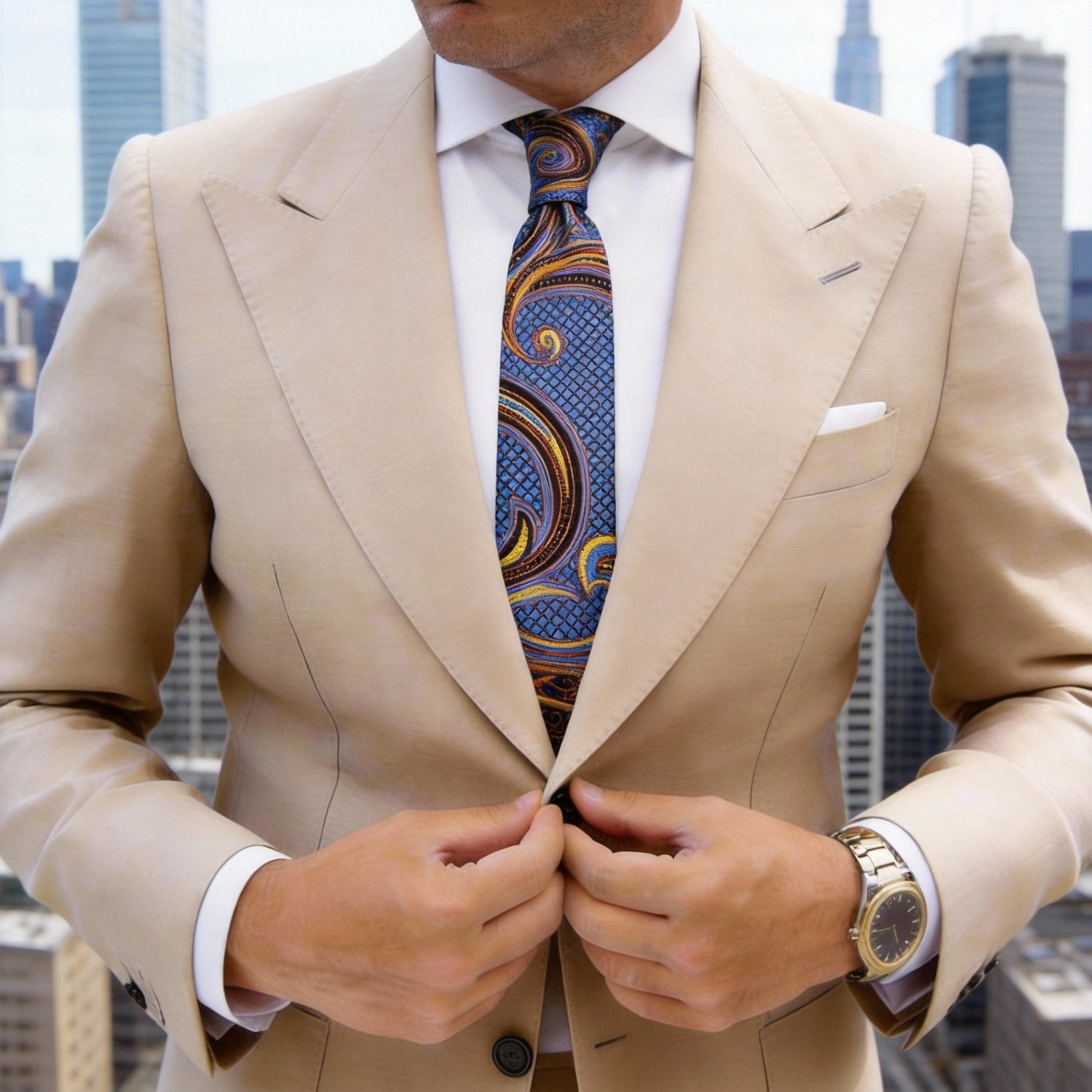 Blue With Orange Paisley Necktie