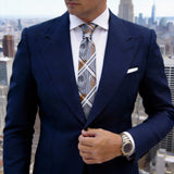 Gray With Orange Paisley Stripes Check Necktie