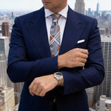 Gray With Orange Paisley Stripes Check Necktie