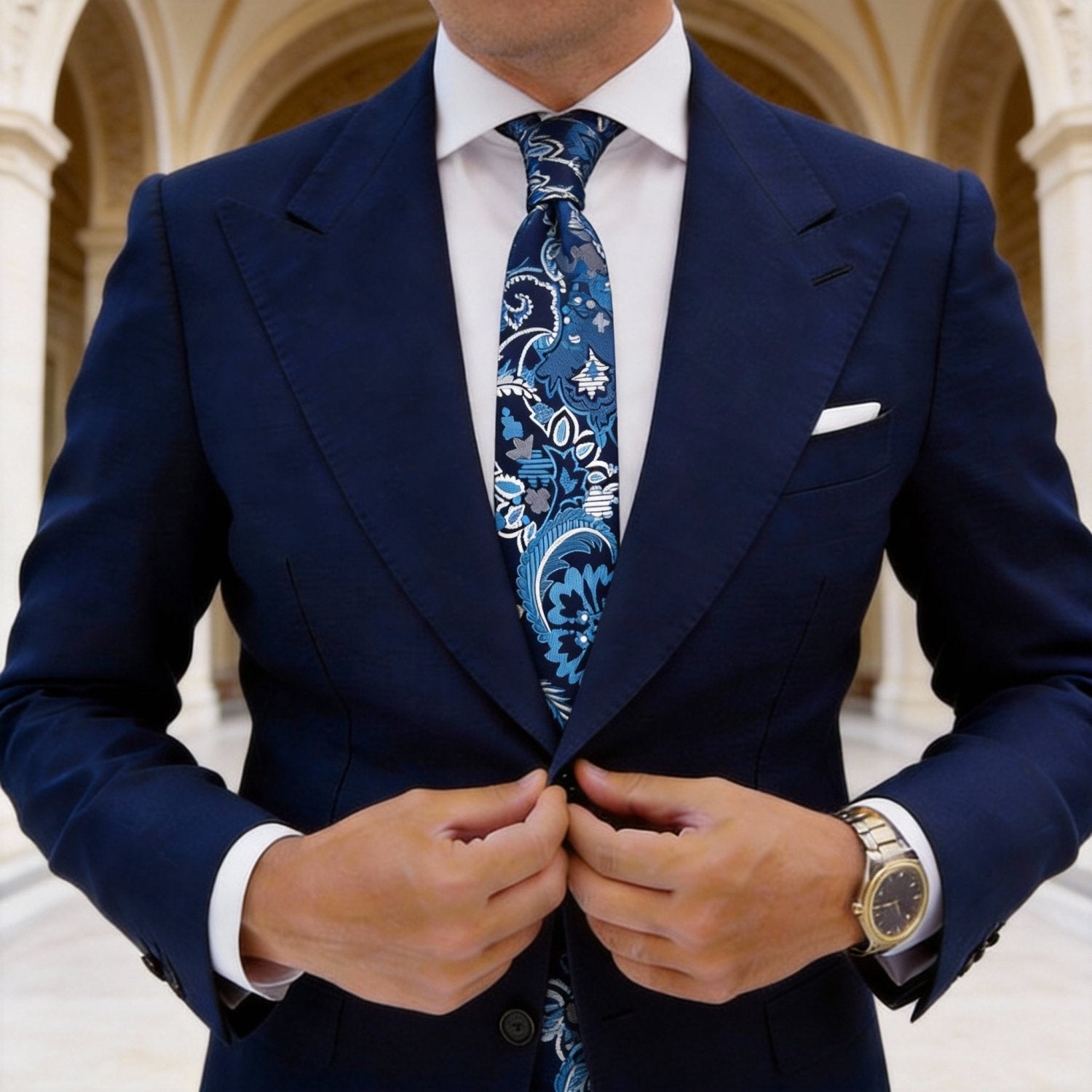 Navy With Light Blue Paisley Necktie