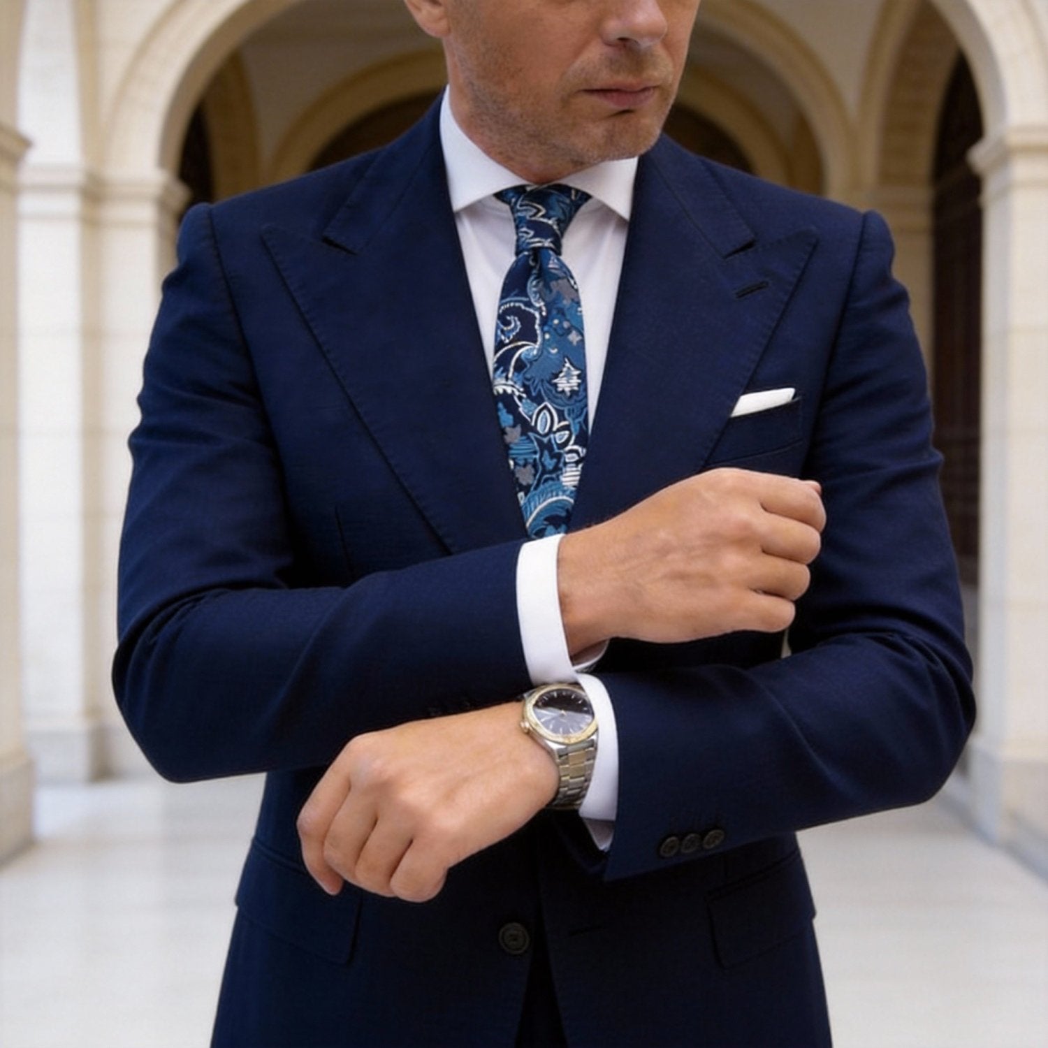 Navy With Light Blue Paisley Necktie