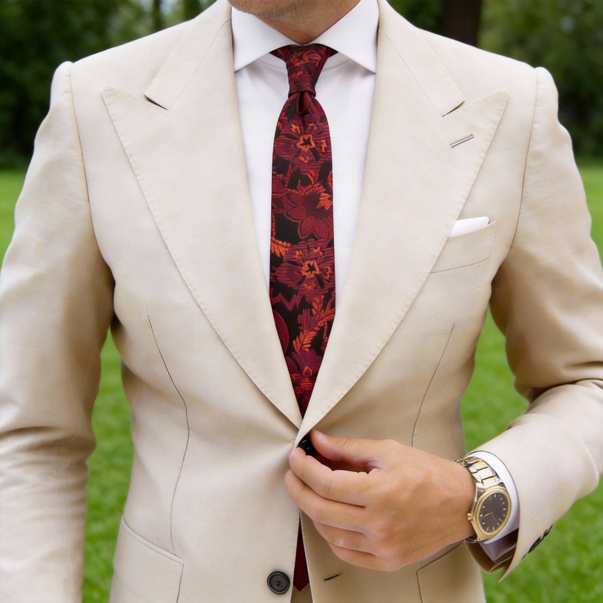 Black With Red Floral Necktie