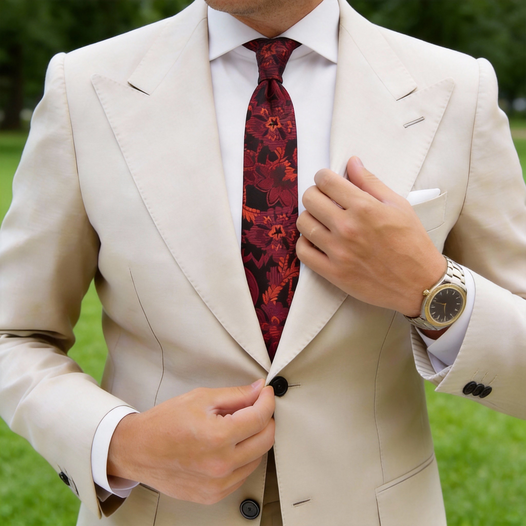 Black With Red Floral Necktie