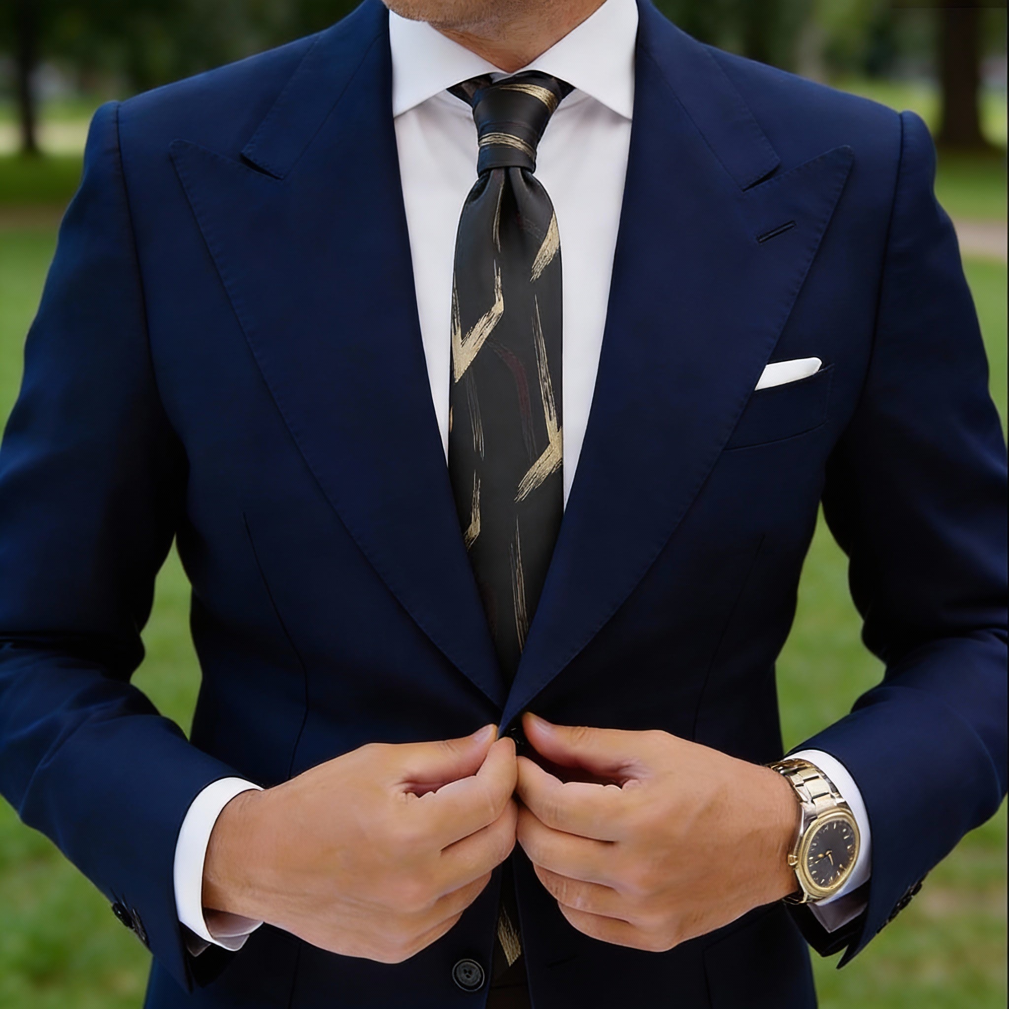 Black With Gold Abstract Brushstroke Necktie