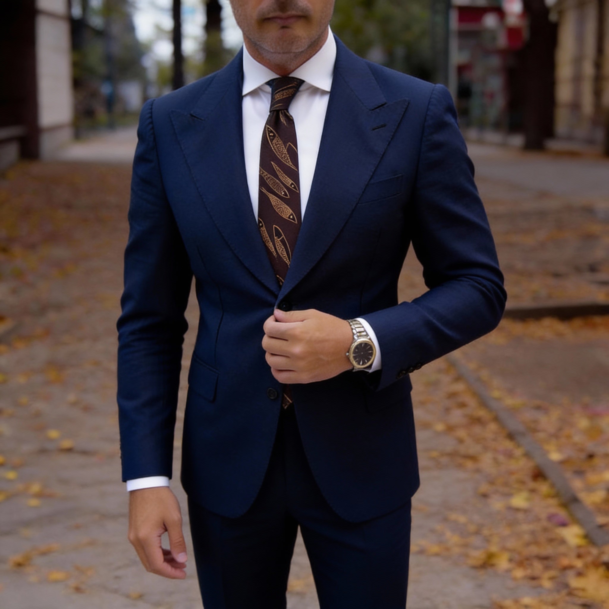 Dark Brown With Golden Fish Necktie