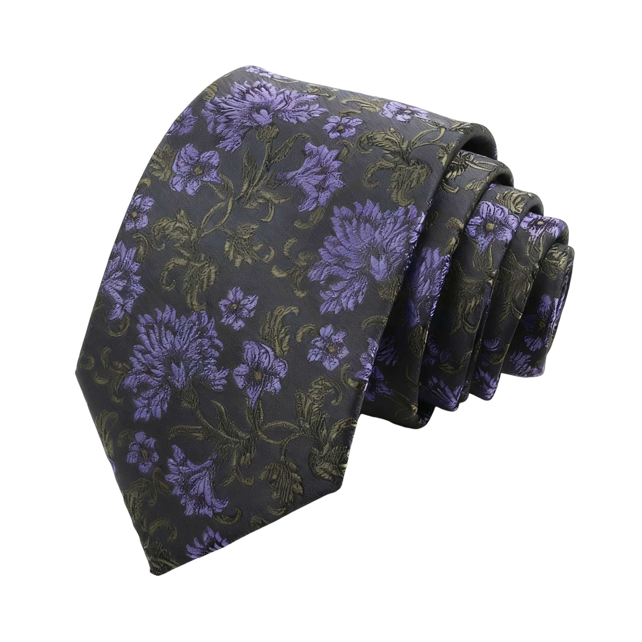 Gray Purple Floral Necktie