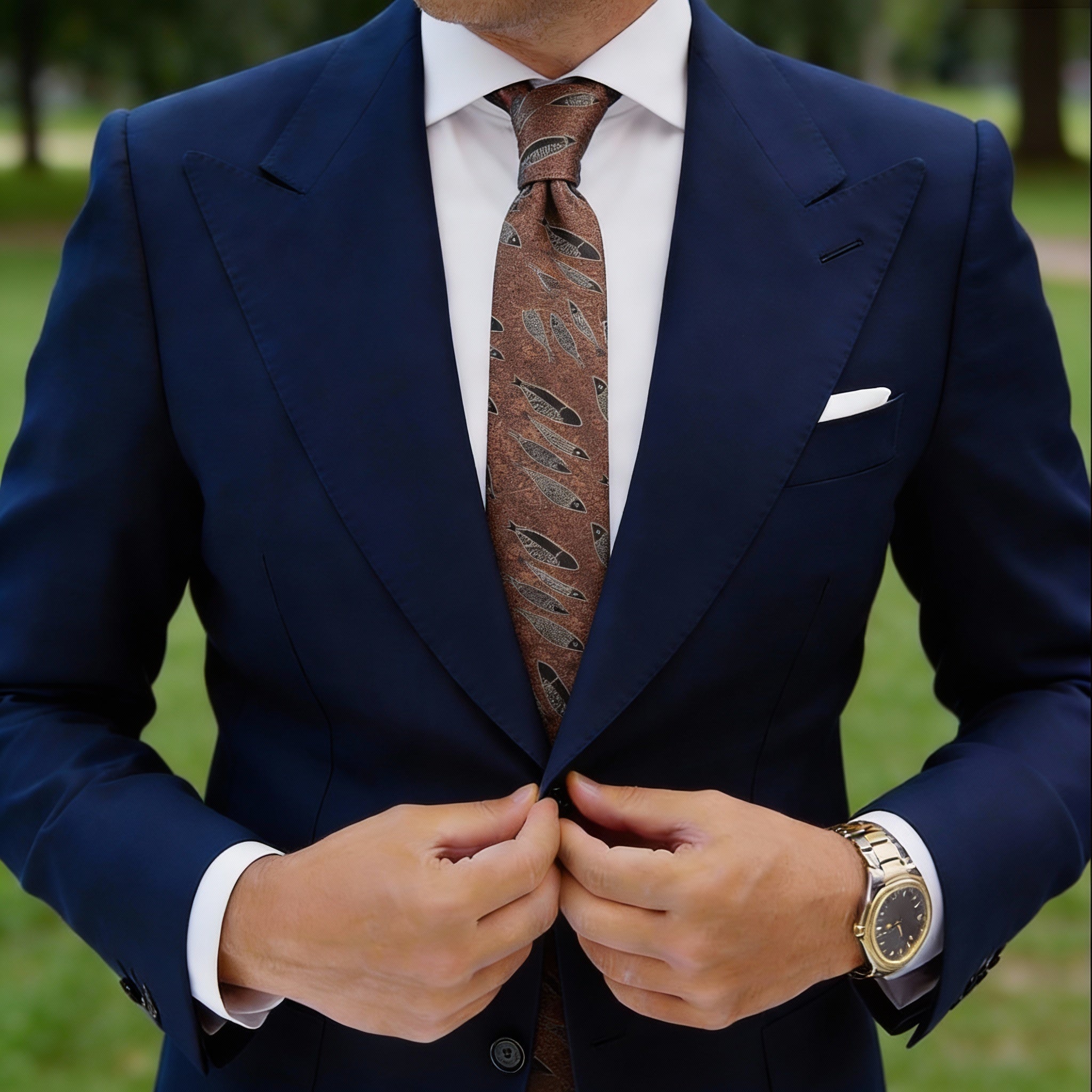 Brown With Black Fish Necktie